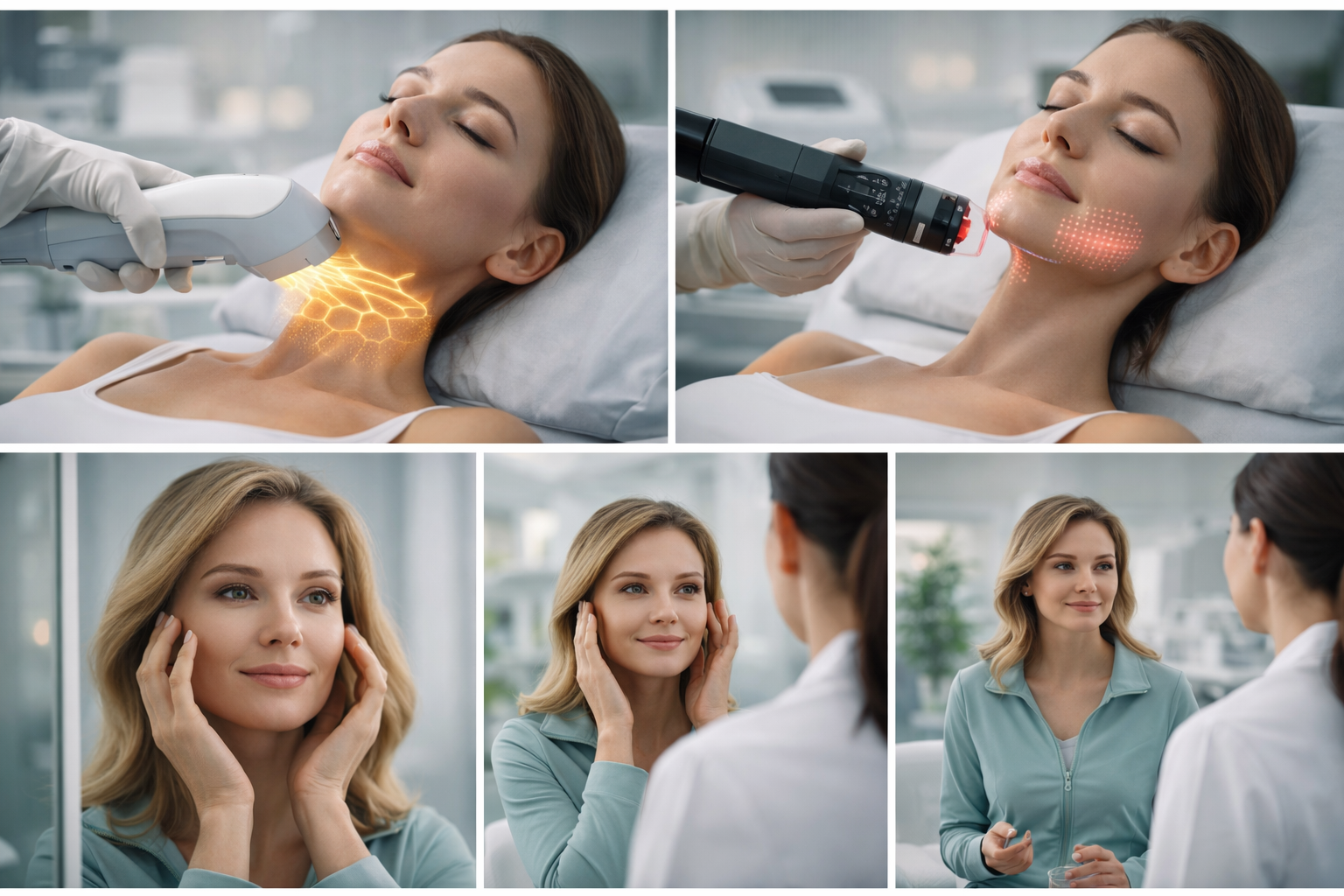 Collage of facial treatment areas and results